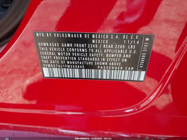 Продажа на аукционе авто 2015 Volkswagen Jetta 2.0t Gli Se, vin: 3VW5S7AJ1FM256845, номер лота: 43983810