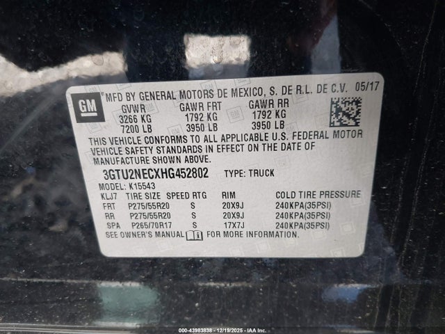 3GTU2NECXHG452802 GMC Sierra 1500 Slt