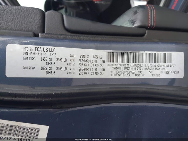 Продаж на аукціоні авто 2019 Jeep Grand Cherokee Trailhawk 4x4, vin: 1C4RJFLG7KC695871, номер лоту: 43983892