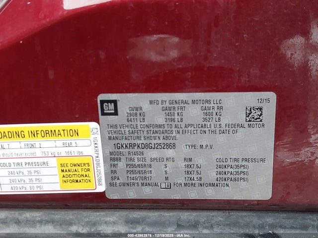 Продажа на аукционе авто 2016 Gmc Acadia Sle-2, vin: 1GKKRPKD8GJ252868, номер лота: 43983976