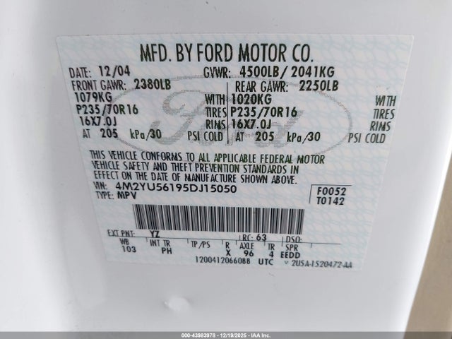 2005 MERCURY MARINER 4M2YU56195DJ15050 Photo 8