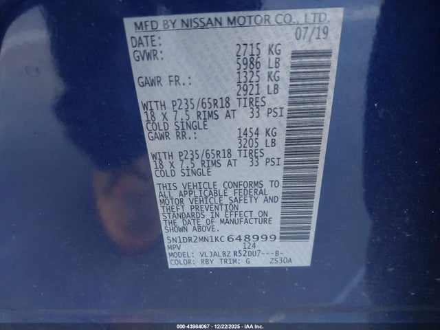 2019 NISSAN PATHFINDER 5N1DR2MN1KC648999 Photo 8