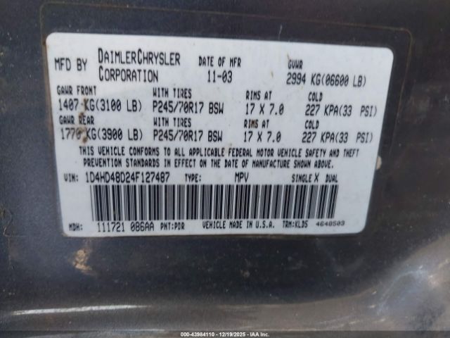 2004 DODGE DURANGO 1D4HD48D24F127487 Photo 8