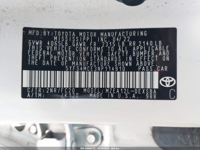 Toyota COROLLA SE 2022 5YFS4MCE3NP114910 Image 9