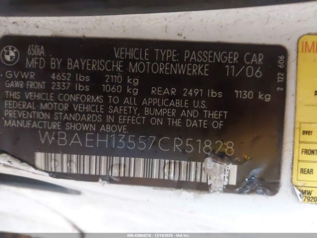 2007 BMW 650I WBAEH13557CR51828 Photo 8