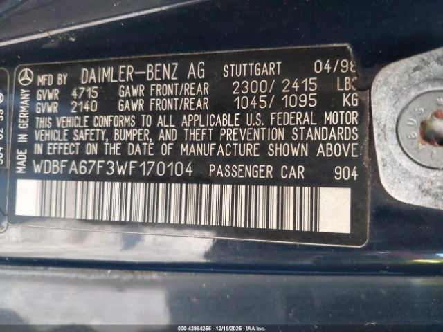 1998 MERCEDES-BENZ SL 500 WDBFA67F3WF170104 Photo 8