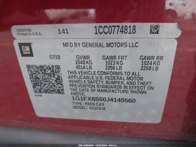 1G1FX6S00J4140560 Chevrolet Bolt Ev Premier