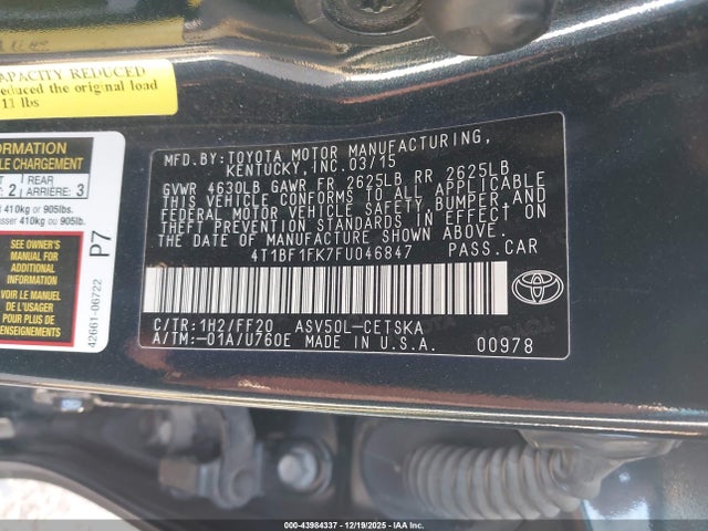 Aukcja sprzedaży 2015 Toyota Camry Se, vin: 4T1BF1FK7FU046847, numer aukcji: 43984337