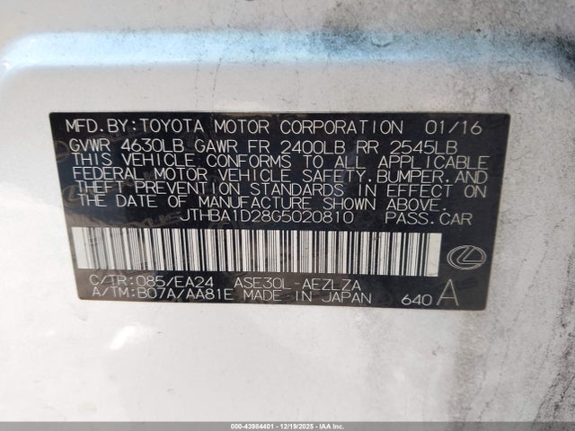 2016 LEXUS IS 200T JTHBA1D28G5020810 Photo 8