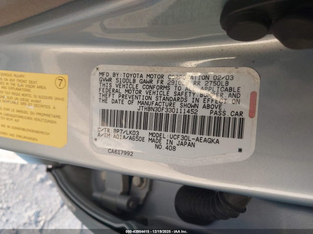 2003 LEXUS LS 430 JTHBN30F330111452 Photo 8