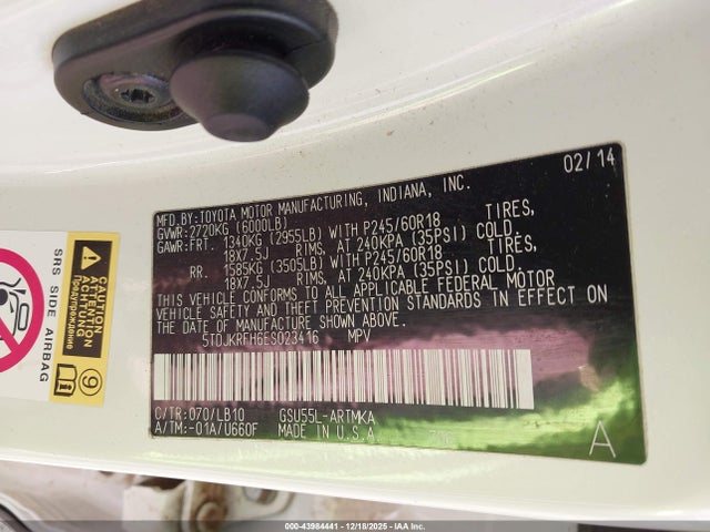 5TDJKRFH6ES023416 Toyota Highlander Xle V6