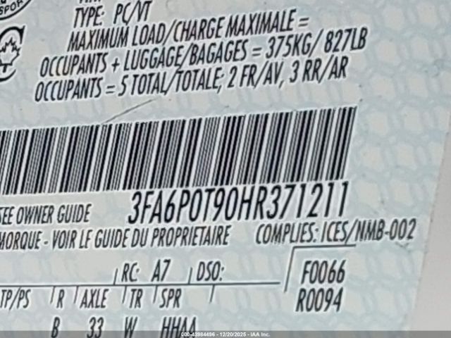 2017 FORD FUSION 3FA6P0T90HR371211 Photo 8