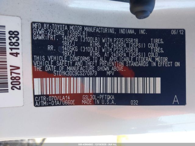 2012 TOYOTA SIENNA 5TDYK3DC9CS270879 Photo 8