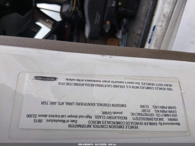 43984610 :رقم المزاد ، 3AKJGLDR8GSGZ3211 vin ، 2016 Freightliner Cascadia 125 مزاد بيع