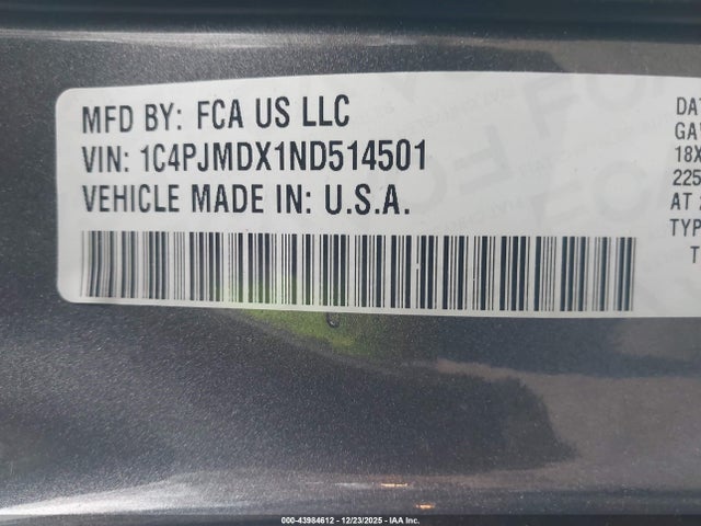 2022 Jeep Cherokee Limited 4x4 მანქანა იყიდება აუქციონზე, vin: 1C4PJMDX1ND514501, აუქციონის ნომერი: 43984612