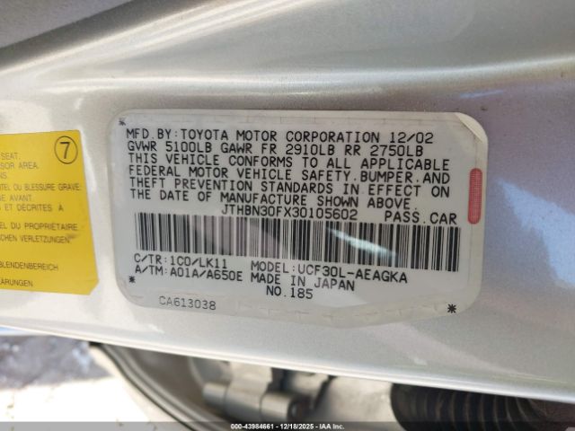 2003 LEXUS LS 430 JTHBN30FX30105602 Photo 8