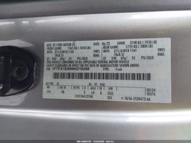 2022 FORD F-150 1FTFX1E80NKD19288 Photo 8