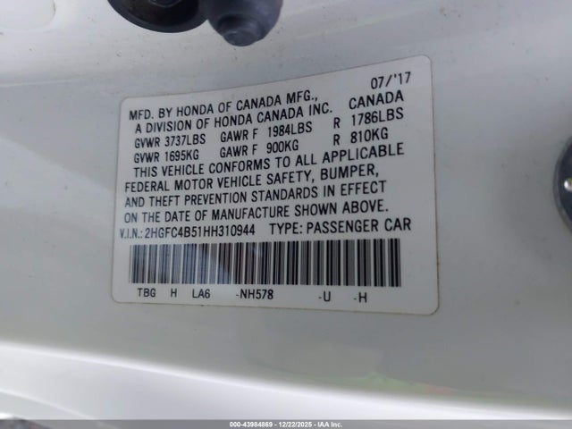 Honda Civic Lx 2017 2HGFC4B51HH310944 Image 9