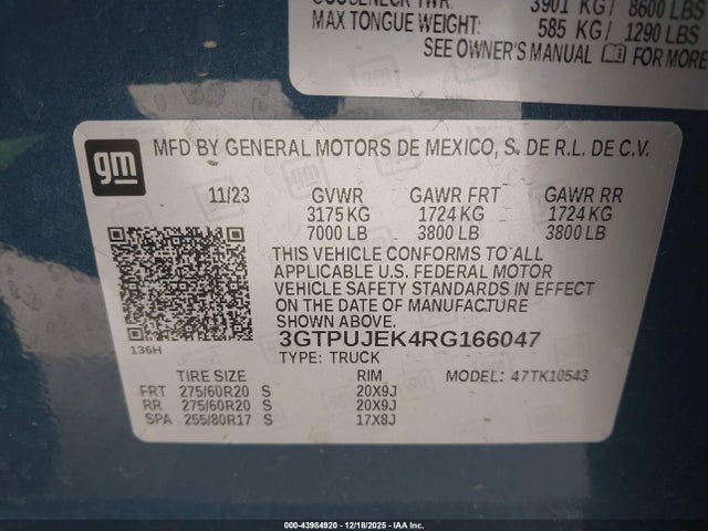 3GTPUJEK4RG166047 GMC Sierra 1500 4wd Short Box Elevation With 3vl