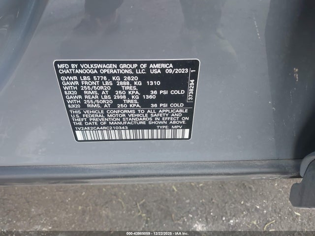 1V2AE2CA4RC210343 Volkswagen Atlas Cross Sport 2.0t Sel R-line