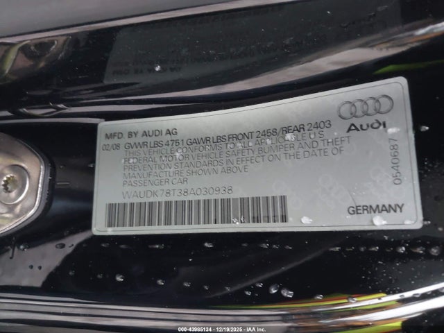 2008 AUDI A5 WAUDK78T38A030938 Photo 8