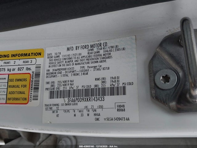 2019 FORD FUSION 3FA6P0D9XKR143433 Photo 8