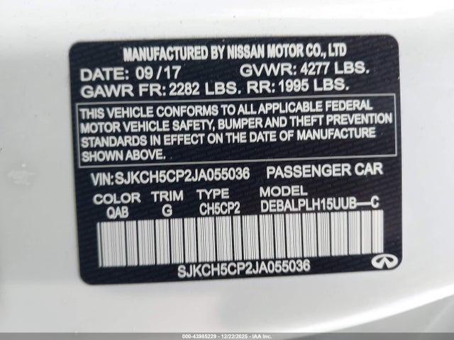 Aukcja sprzedaży 2018 Infiniti Qx30, vin: SJKCH5CP2JA055036, numer aukcji: 43985229