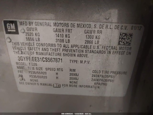 2012 CADILLAC SRX 3GYFNEE31CS567871 Photo 8