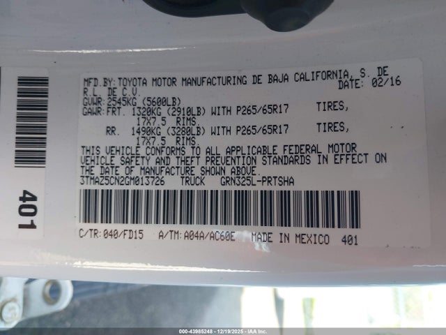 3TMAZ5CN2GM013726 Toyota Tacoma Trd Sport