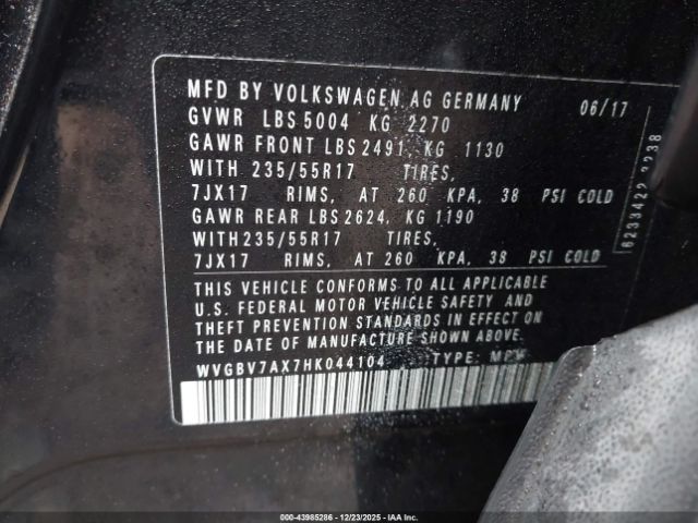 2017 VOLKSWAGEN TIGUAN WVGBV7AX7HK044104 Photo 8
