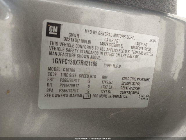 2007 CHEVROLET TAHOE 1GNFC130X7R421188 Photo 8