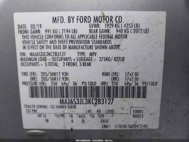 2019 FORD ECOSPORT MAJ6S3JL3KC283127 Photo 8