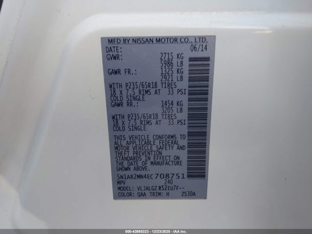 2014 NISSAN PATHFINDER 5N1AR2MN4EC708751 Photo 8