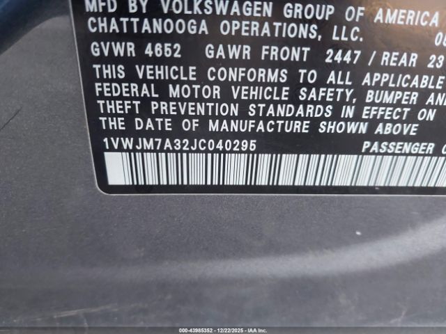 2018 VOLKSWAGEN PASSAT 1VWJM7A32JC040295 Photo 8