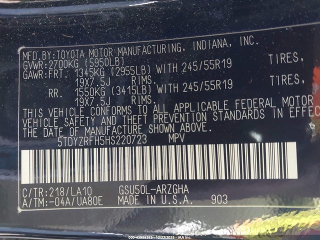5TDYZRFH5HS220723 Toyota Highlander Limited