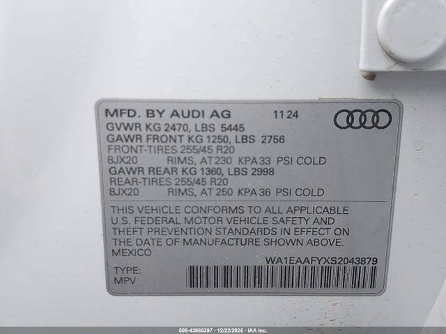 2025 AUDI Q5 WA1EAAFYXS2043879 Photo 8