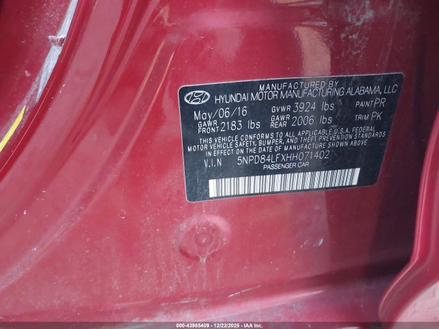 5NPD84LFXHH071402 Hyundai ELANTRA SE