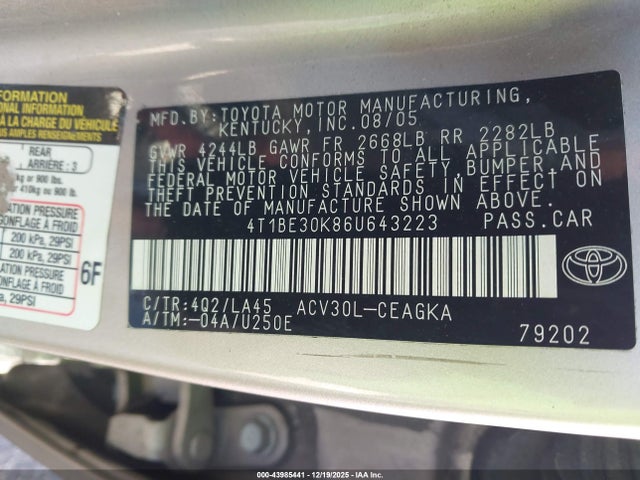 2006 TOYOTA CAMRY 4T1BE30K86U643223 Photo 8