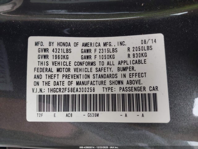 Honda Accord Sport 2014 1HGCR2F58EA300258 Image 9