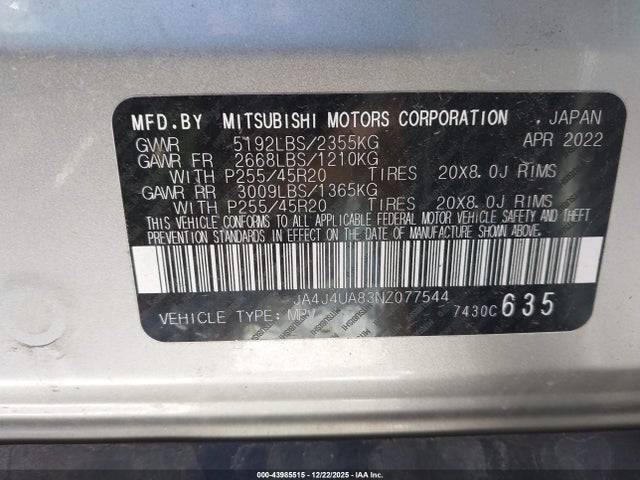 2022 MITSUBISHI OUTLANDER JA4J4UA83NZ077544 Photo 8