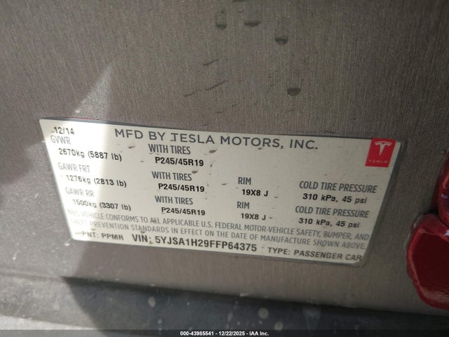 2015 TESLA MODEL S 5YJSA1H29FFP64375 Photo 8