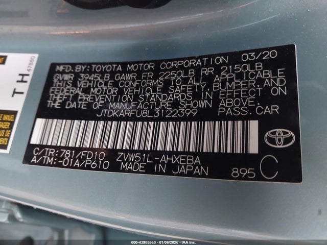2020 TOYOTA PRIUS JTDKARFU8L3122399 Photo 8