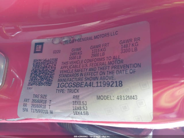 1GCGSBEA4L1199218 Chevrolet Colorado 2wd Short Box Wt