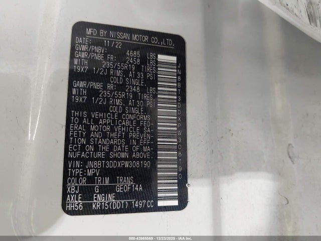 JN8BT3DDXPW308190 Nissan Rogue Platinum Intelligent Awd