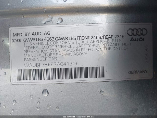 2007 AUDI A4 WAUBF78E57A041306 Photo 8