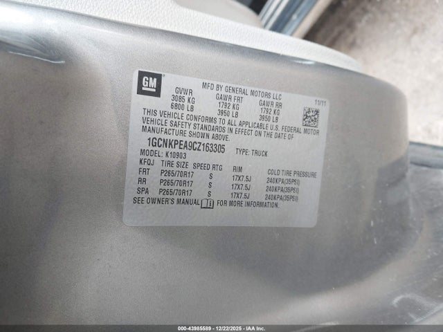 2012 Chevrolet Silverado 1500 Work Truck მანქანა იყიდება აუქციონზე, vin: 1GCNKPEA9CZ163305, აუქციონის ნომერი: 43985589