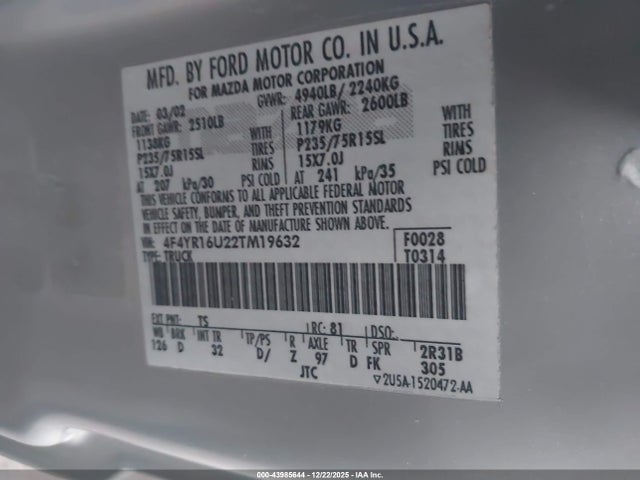 2002 MAZDA B3000 4F4YR16U22TM19632 Photo 8