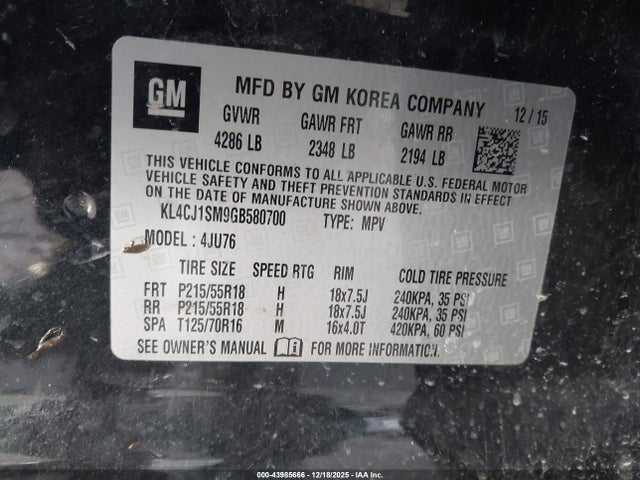 KL4CJ1SM9GB580700 Buick Encore Sport Touring