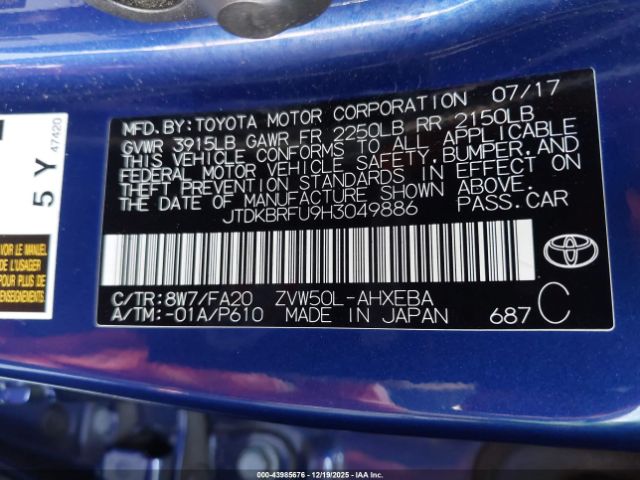 2017 TOYOTA PRIUS JTDKBRFU9H3049886 Photo 8