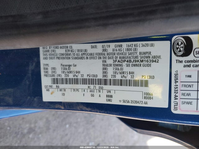 3FADP4BJ9KM163942 Ford FIESTA SE